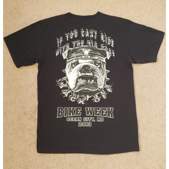 Vintage 2007 Liquid Blue FTW Biker Bulldog Sz M-L Mens Black Double Side T-Shirt - Picture 5 of 7